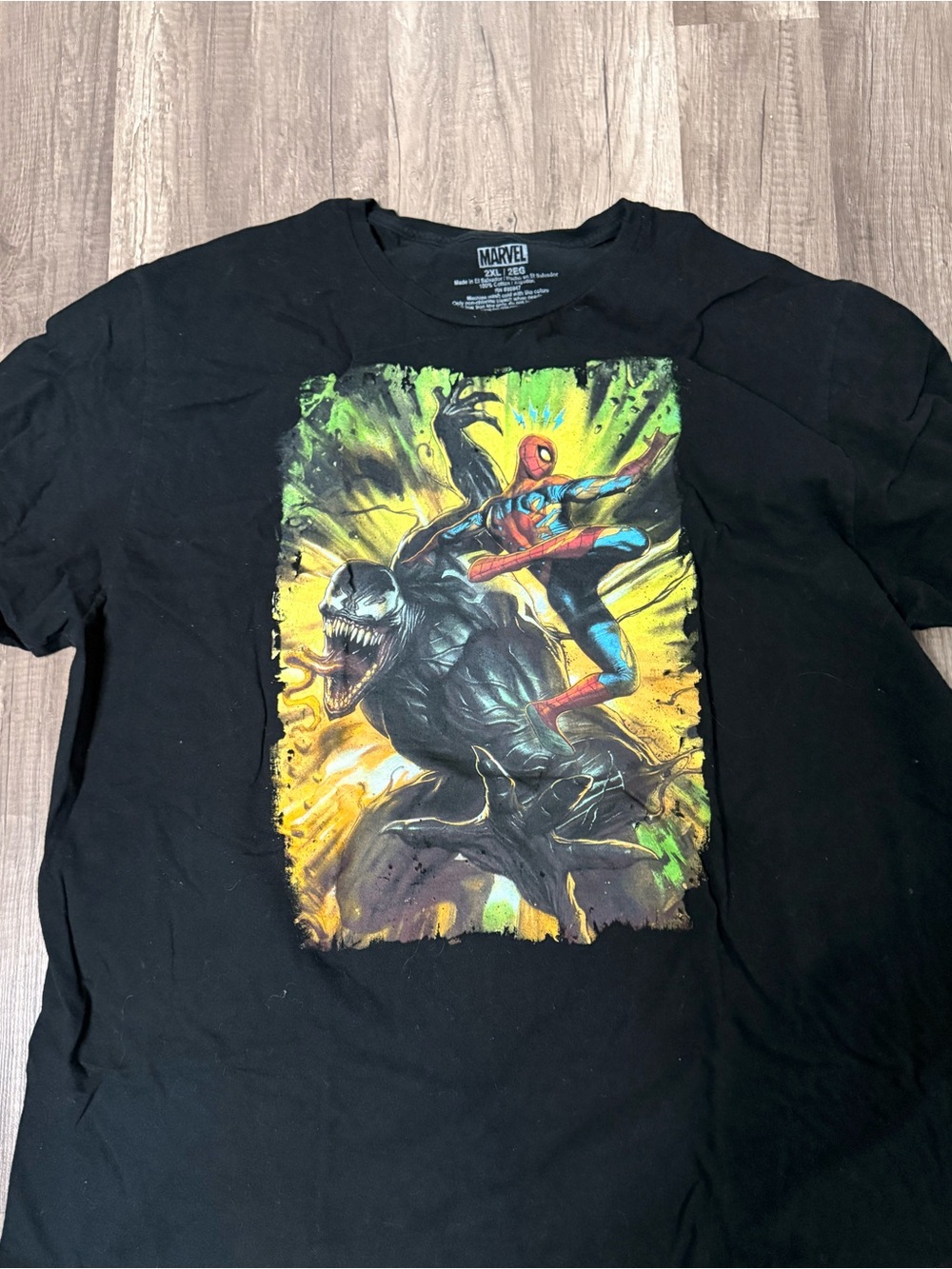 Marvel Spider-Man vs Venom Graphic Tee - Black with Yellow & Green Print